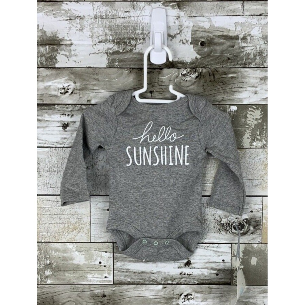 Cloud Island Infant Baby Gray "HELLO SUNSHINE" Long Sleeve One Piece Shirt NB